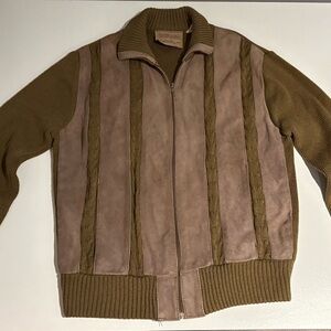 The Men's Store by Sears Vintage Olive and Taupe Zip-Up Sweater Jacket